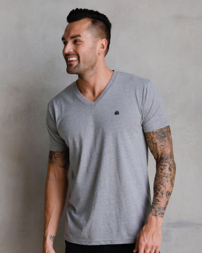 Basic V-Neck Tee-Grey-Front--Zach---L-Regular