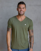 Basic V-Neck Tee-Olive Green-Front--Zack---L-Regular
