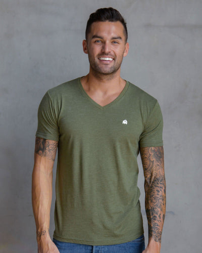 Basic V-Neck Tee-Olive Green-Front--Zack---L-Regular